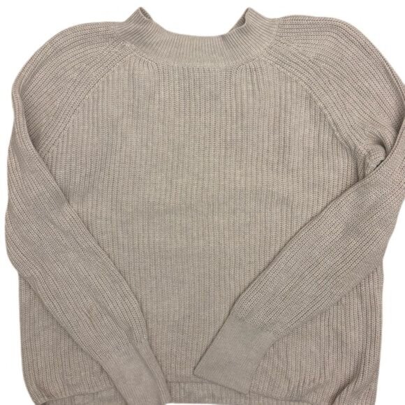 Preppy Banana Republic Cotton Raglan Fisherman Sweater Beige Chunky Sweater - Picture 2 of 6